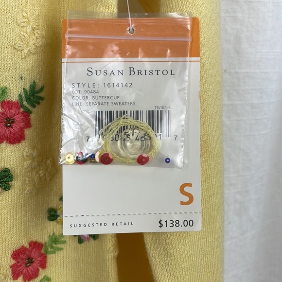 NWT SUSAN BRISTOL light yellow knit cotton blend Cardigan cottagecore floral - Picture 15 of 16